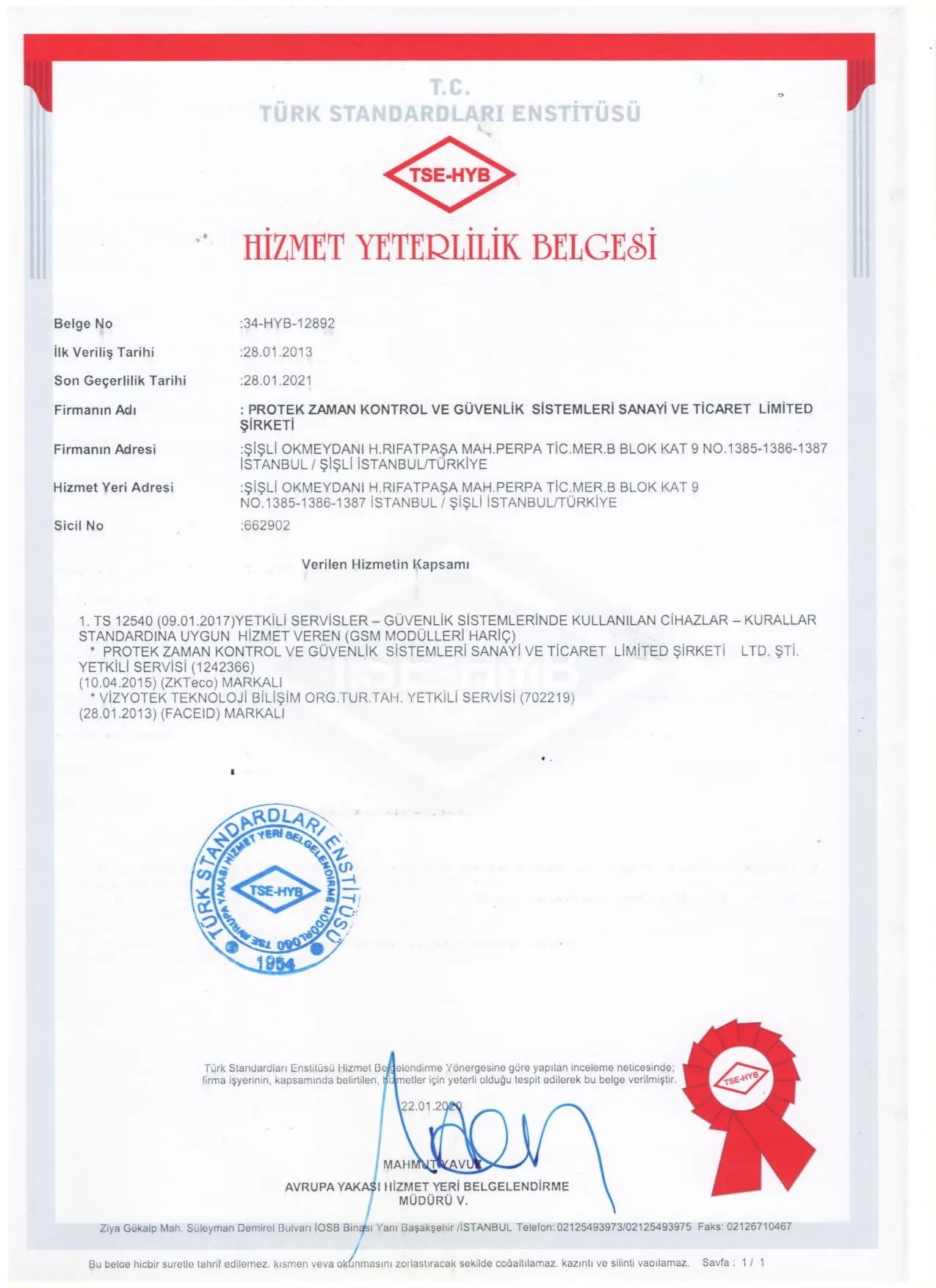 Hizmet Yeterlilik Belgesi