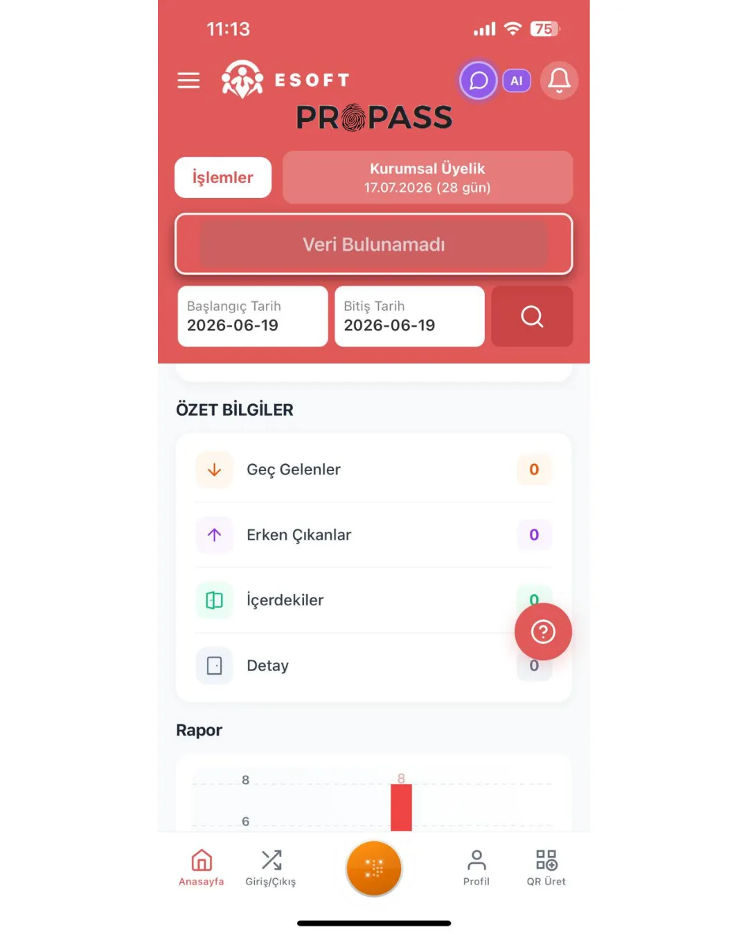 PROPASS MOBİL UYGULAMA RAPOR SEÇENEKLERİ
