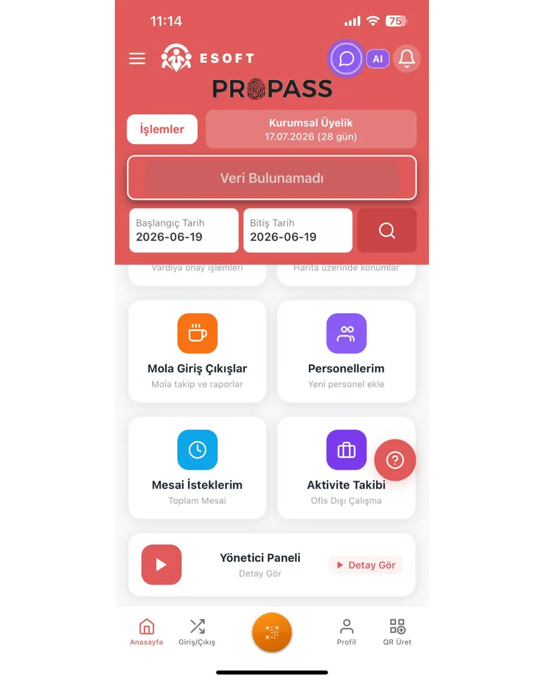 PROPASS MOBİL UYGULAMA RAPOR SEÇENEKLERİ