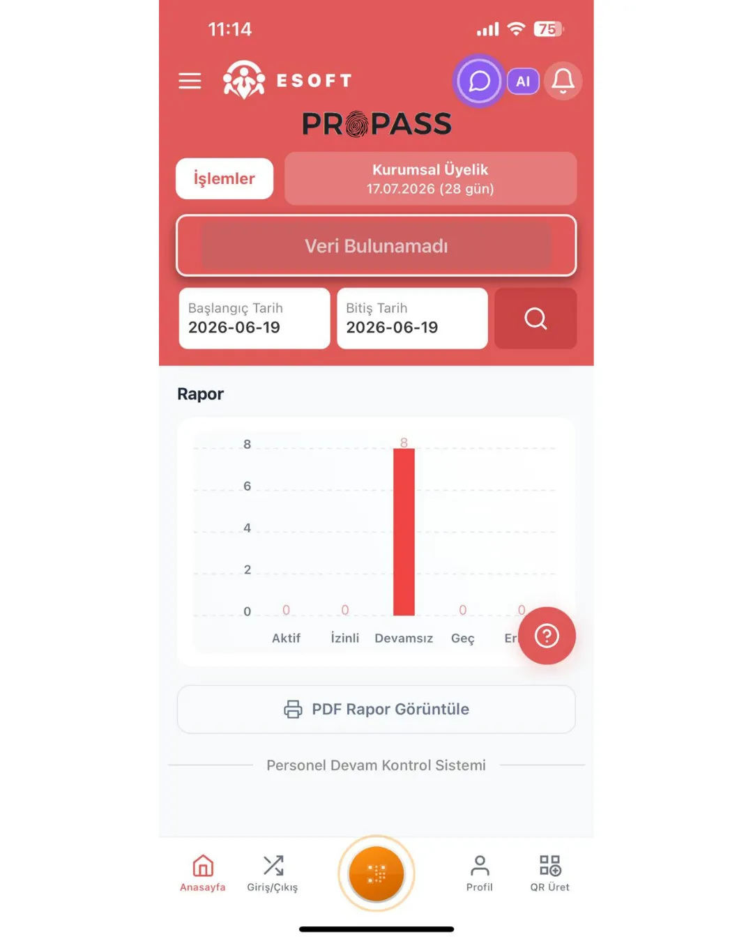 PROPASS MOBİL UYGULAMA RAPOR SEÇENEKLERİ